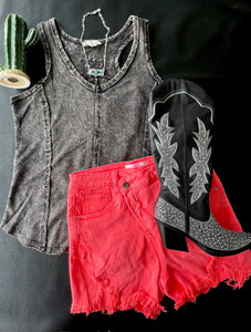 Ada Asymmetrical Distressed Shorts {Coral Pink}