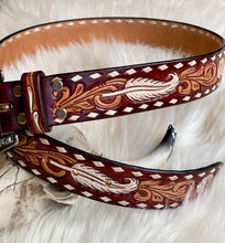 White Feather Leather Belt