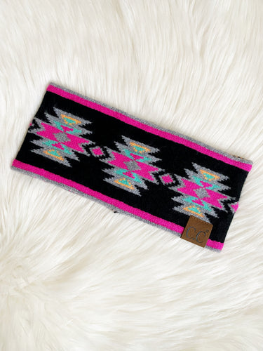 Gallup Aztec Knit Headband {Black/Pink}