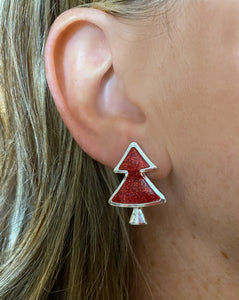 Glitter Christmas Tree Earrings {Red}