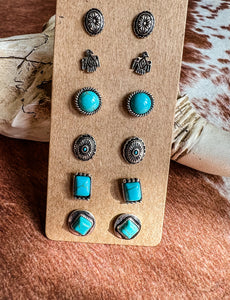 Dainty Gringa Turquoise 6 Pair Earring Set