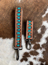 Small Tooled Leather Keychain {Turquoise Stones}