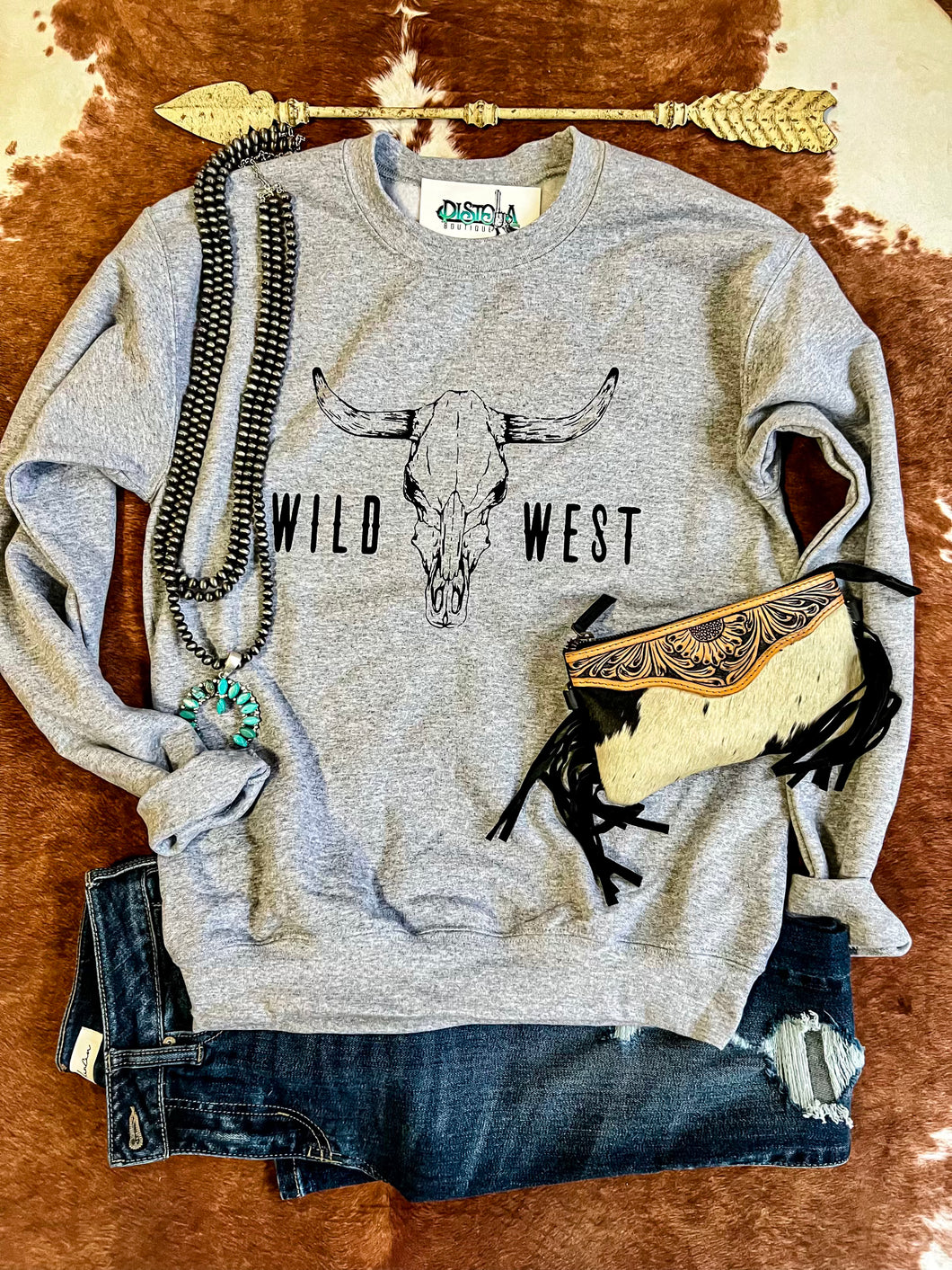 Grey Wild West Longhorn Sweatshirt