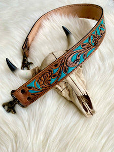 Tooled Purse Strap {Turquoise, short length}
