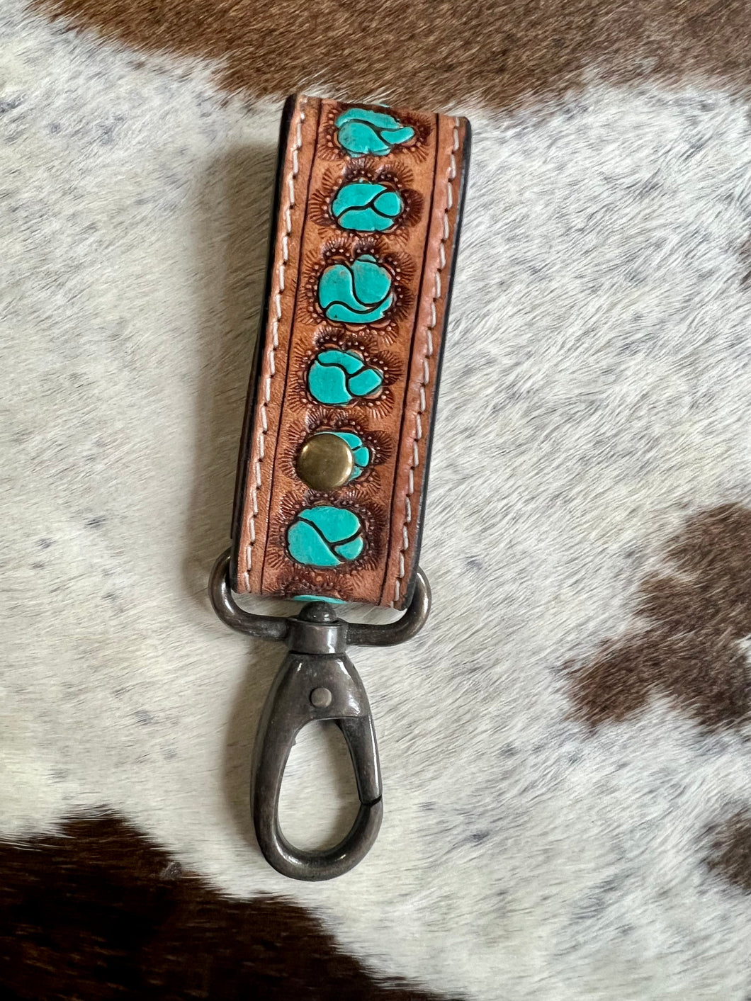 Leather Tooled Purse Strap (Turquoise Stone)
