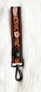 Tooled Leather Keychain {Feather & Flower}