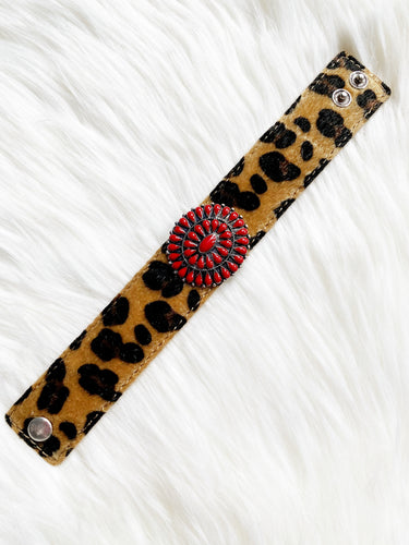 Leopard Print Leather Concho Bracelet