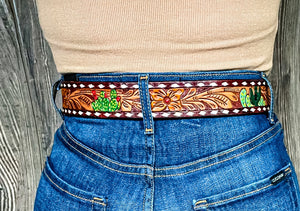 Western Cactus Leather Belt