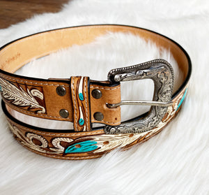 Light Brown Leather Feather Belt