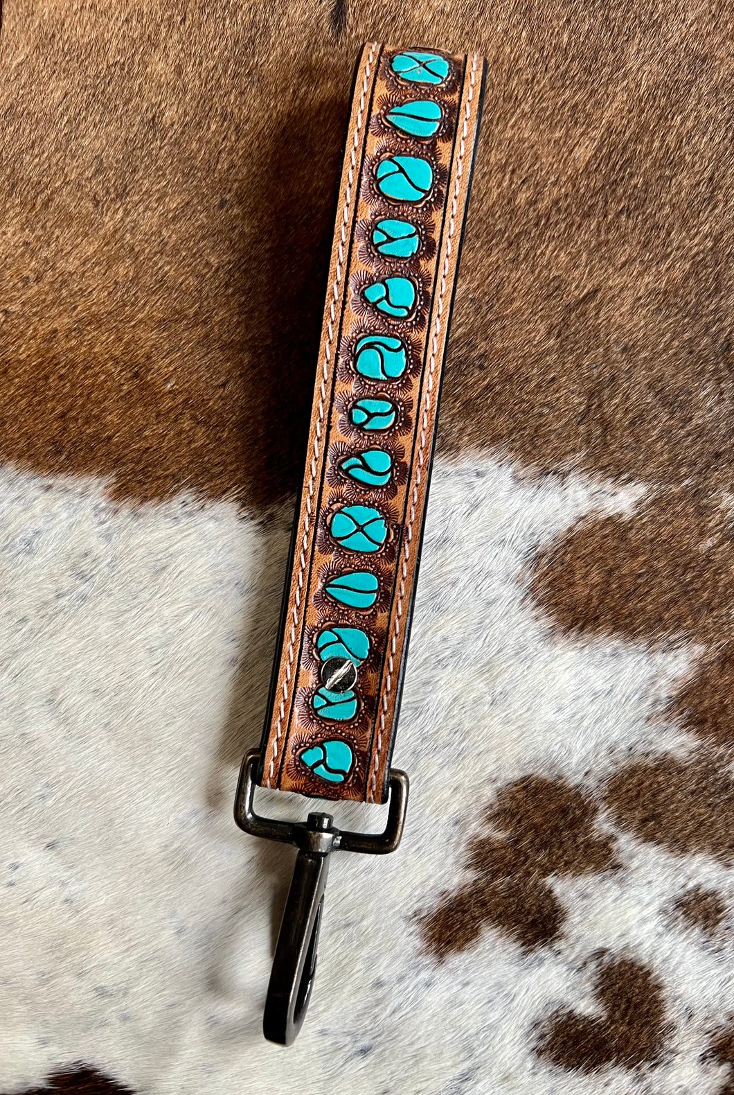 Tooled Leather Keychain {Turquoise Stones}