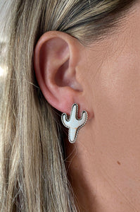 White Cactus Stud Earrings
